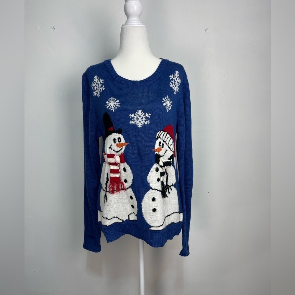 Carolyn Taylor blue snowman long sleeve knit Christmas sweater women’s size L
